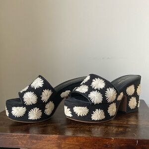 Kate Spade Black and Cream Floral Platform Sandals